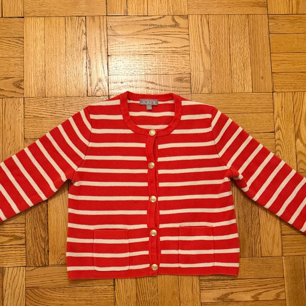 J. Crew Red and Cream lady jacket